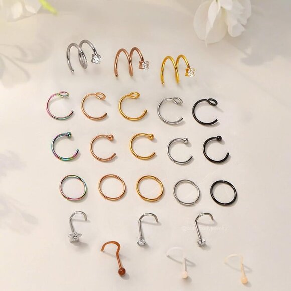 Stylish 20G Nose Rings Hoops Set - 10PCS Hypoallergenic Jewelry for Women - Picture 8 of 9